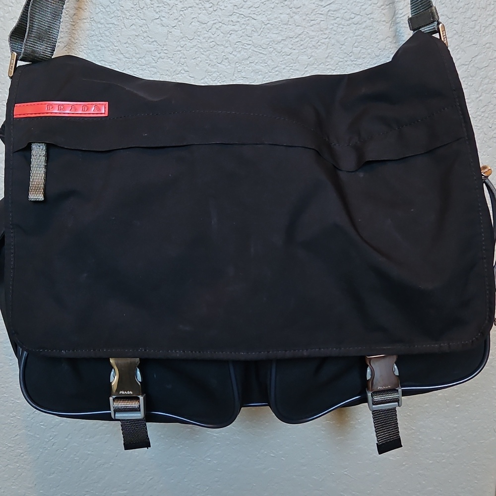 Prada Linea Rossa Black Nylon Messenger Bag